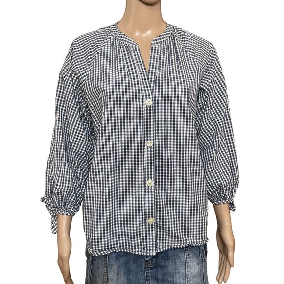 Free Assembly Plaid Blue White Button Down Shirt Size Small - Picture 1 of 3